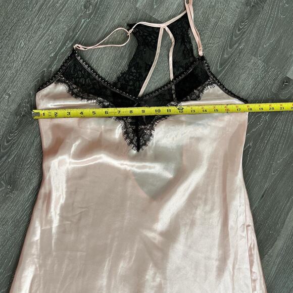 Vintage Pink Satin and Black Lace Lingerie Slip Dress by Linea Donatella size L - Picture 6 of 6